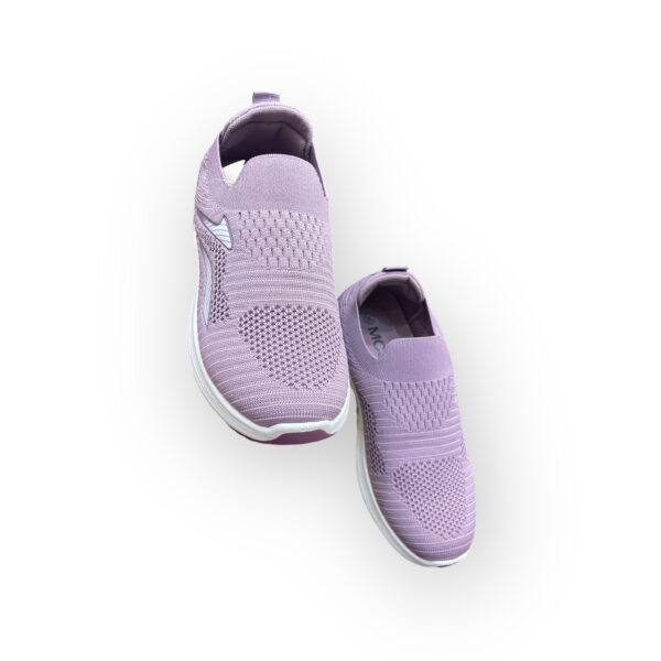 Women's soft sole shoes in lavender with a stylish knitted pattern, designed for comfort and elegance.