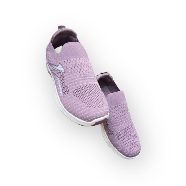 Women's soft sole shoes in lavender with a stylish knitted pattern, designed for comfort and elegance.