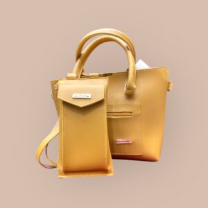 stylish mustard colored women's leather bag set