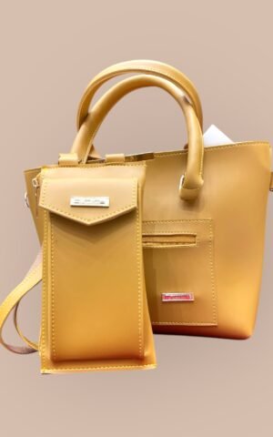 stylish mustard colored women's leather bag set