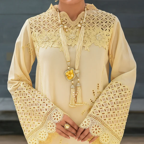 Mushq Luxury Lawn Cream Blush Fully Embroidered