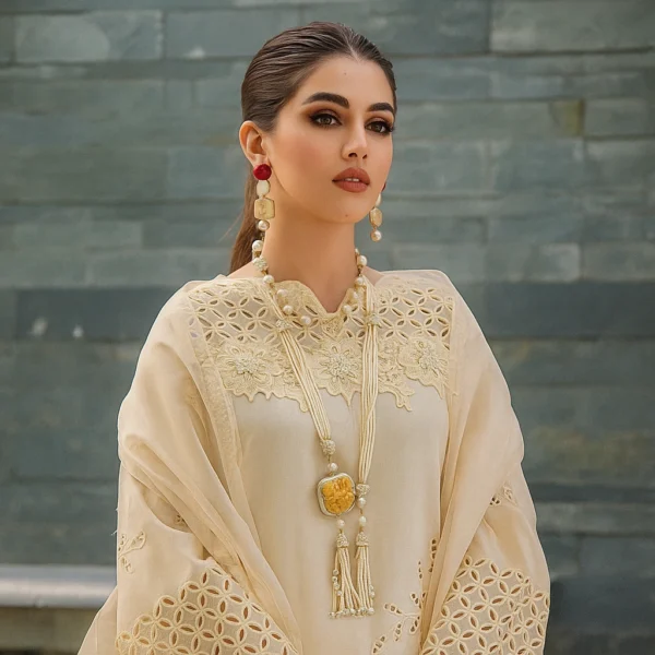 Mushq Luxury Lawn Cream Blush Fully Embroidered