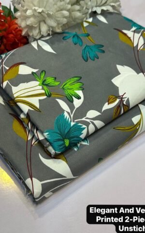 Cotton 2 Piece All Over Printed Gray Suit