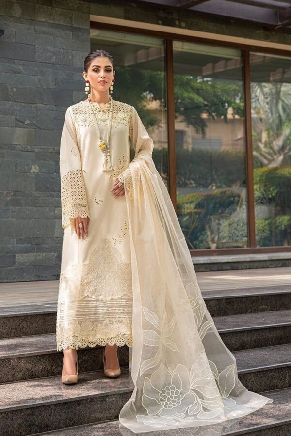 Mushq Luxury Lawn Cream Blush Fully Embroidered