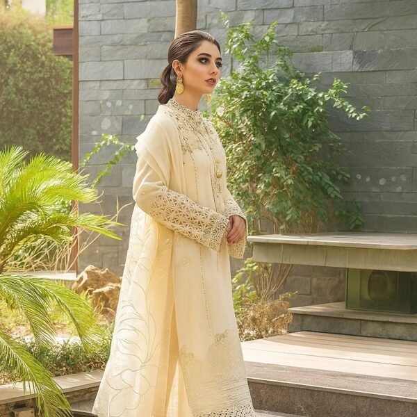 Mushq Luxury Lawn Cream Blush Fully Embroidered
